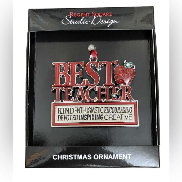 “Best Teacher” Christmas Ornament w/Glitter Apple & Beautiful Compliments - Picture 1 of 8